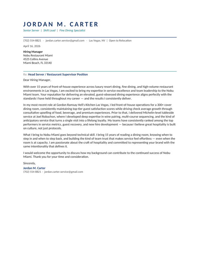 Jordan Carter — Cover letter sample