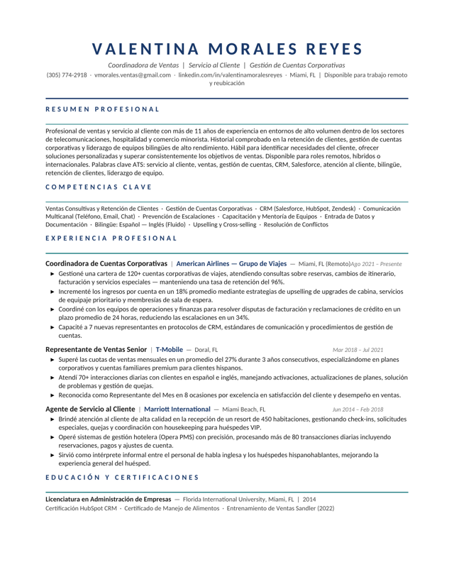 Valentina Morales — Sales resume sample