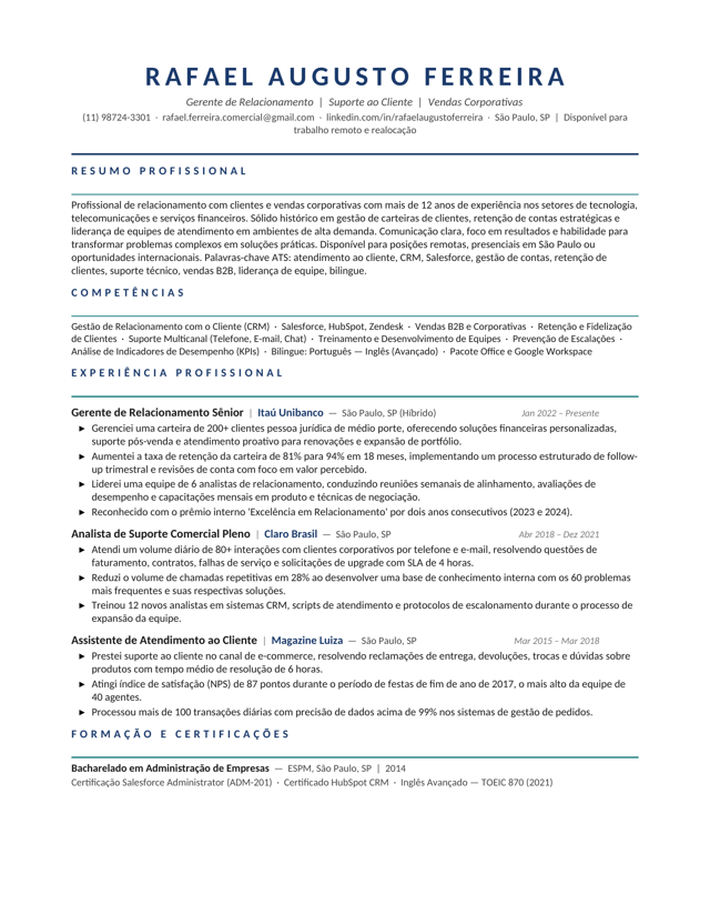 Rafael Ferreira — Banking resume sample